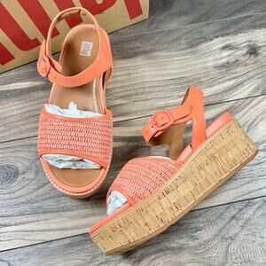 Fitflop Eloise Cork Wrap Woven Back Strap Platform Sandals Sunshine Coral 8